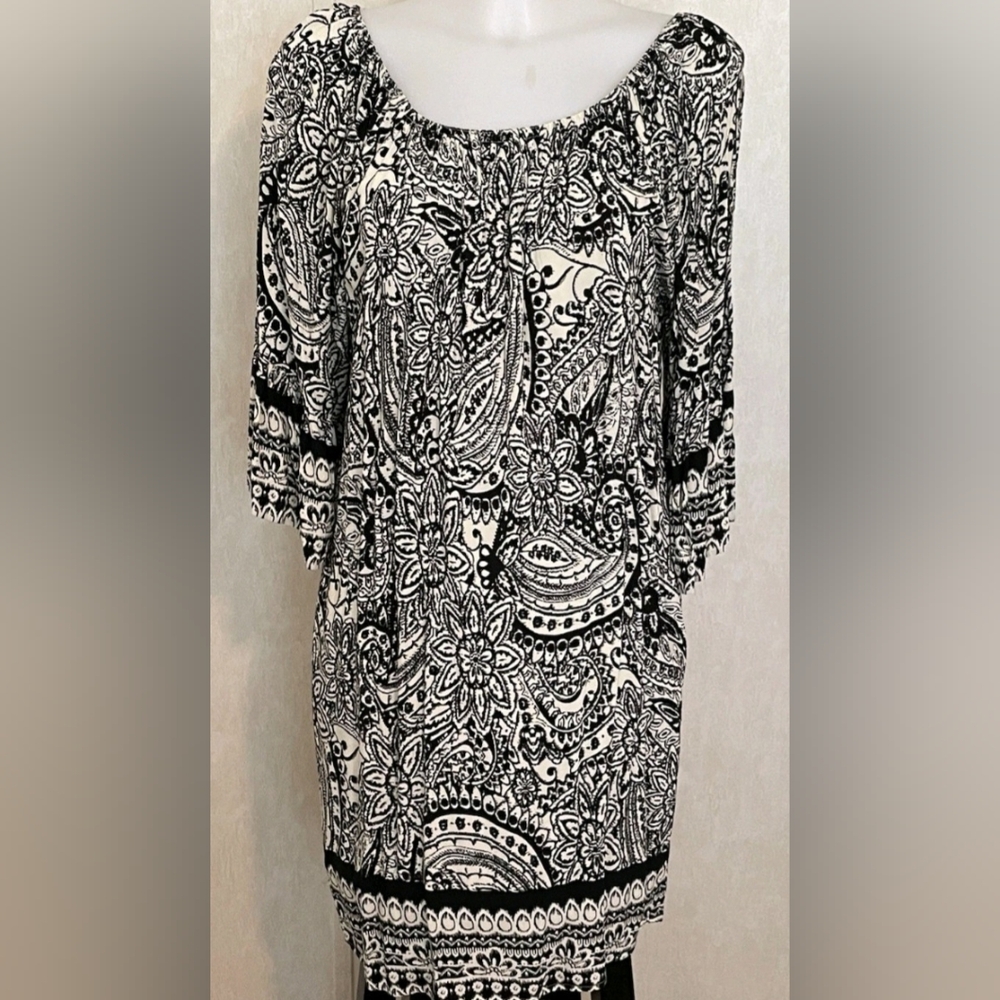 Umgee Black and White Paisley Midi Dress